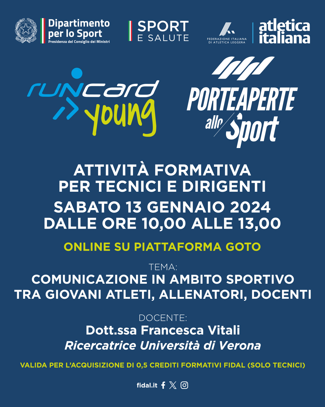 1080x1350 px Post Runcard Young Porte aperte allo sport Attivita formativa tecnici dirigenti 13 gen 2024 online