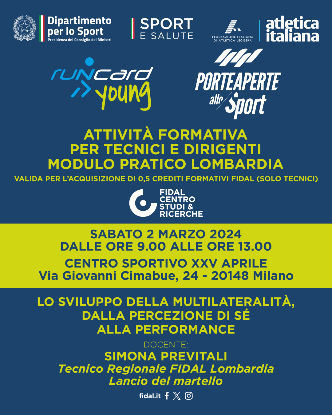 1080x1350 px Post Runcard Young Porte aperte allo Sport Attivita formativa tecnici dirigenti Modulo pratico LOMBARDIA 2 marzo 2024 1
