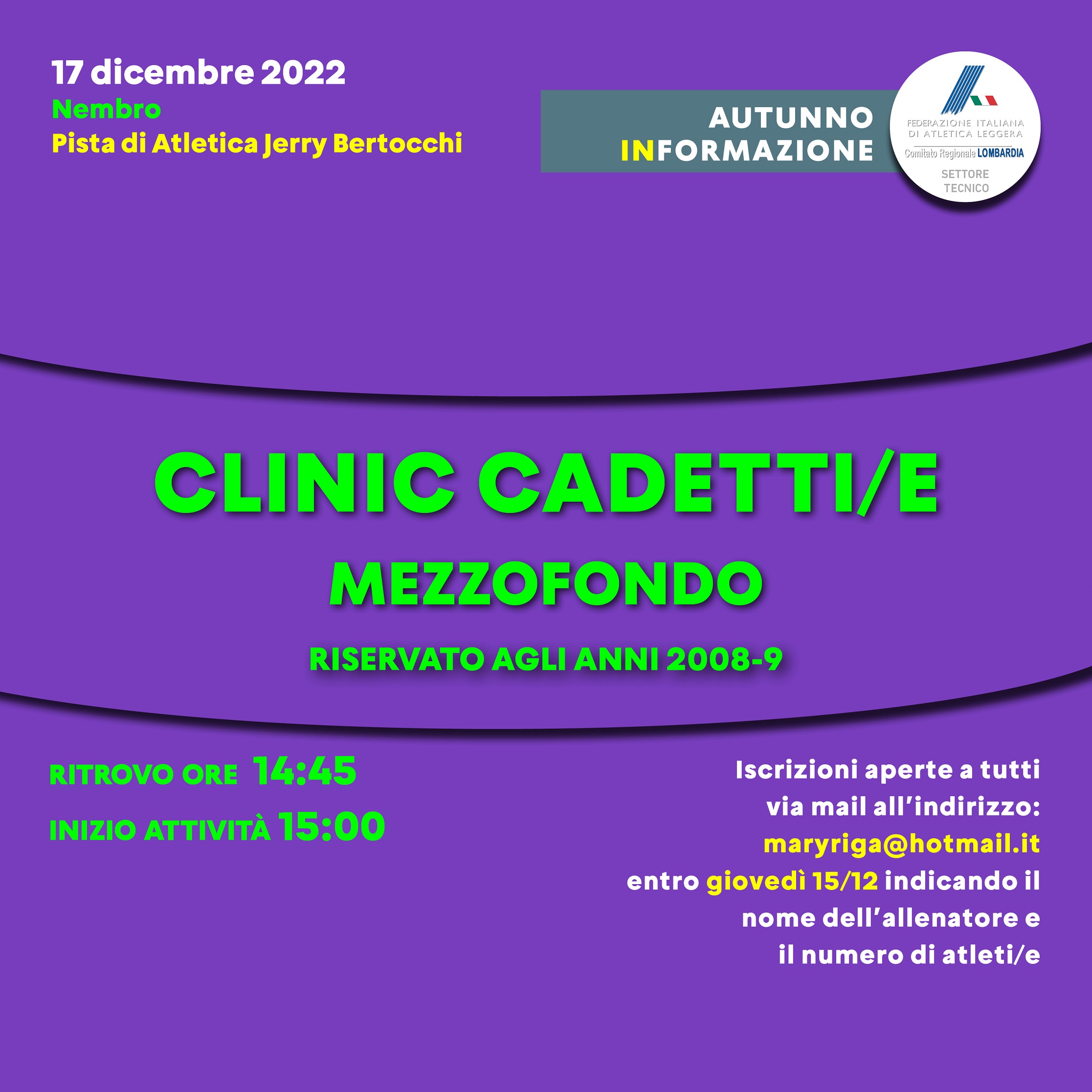 Volantino Clinic 17 dic 2022 Cadetti a Nembro