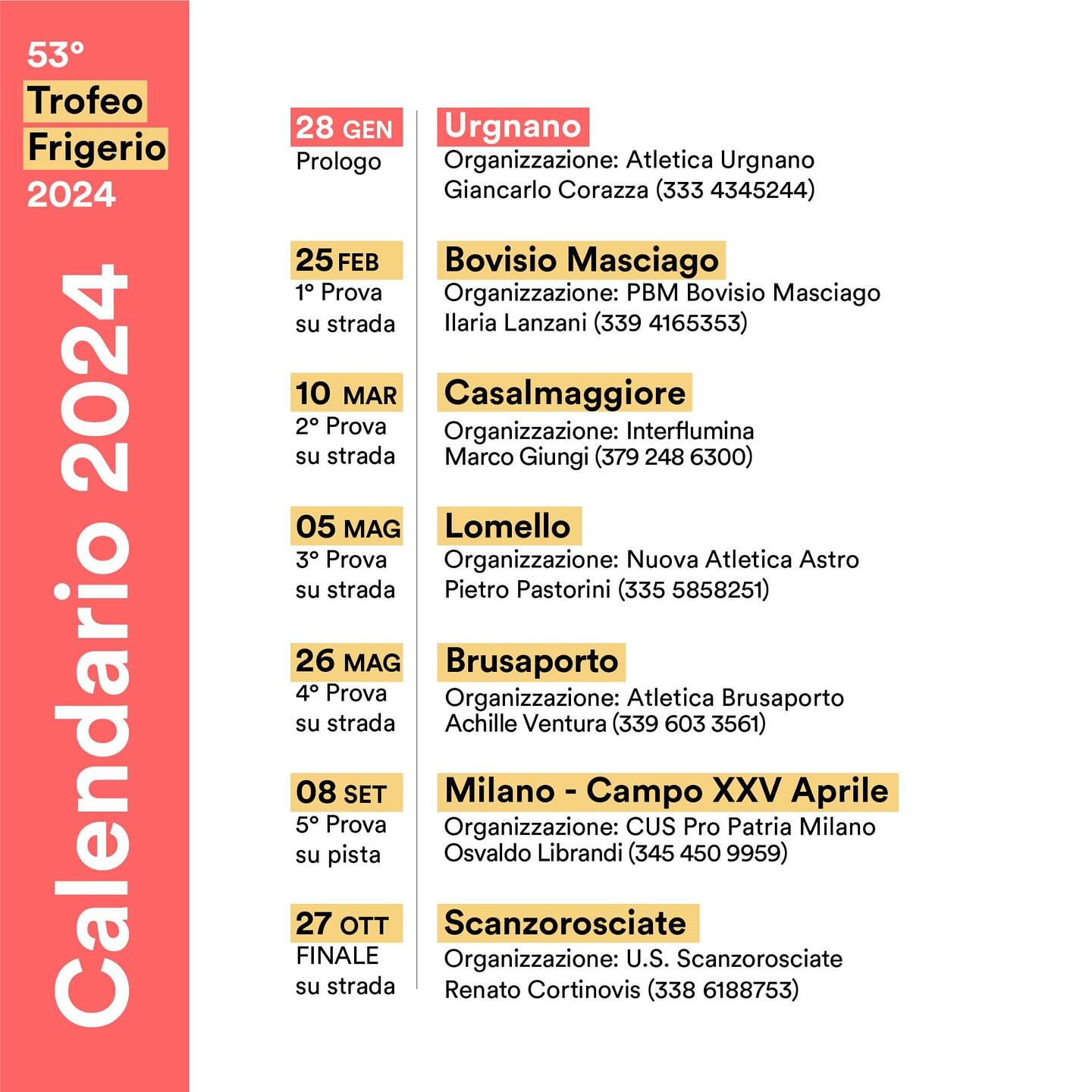Trofeo Frigerio 2024 calendario